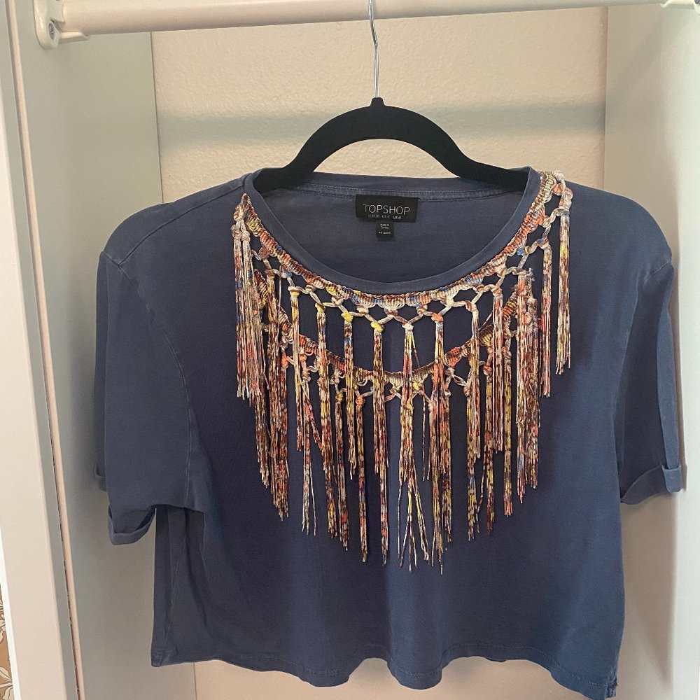 Topshop Fringe T-Shirt - Festival Wear! SZ 4